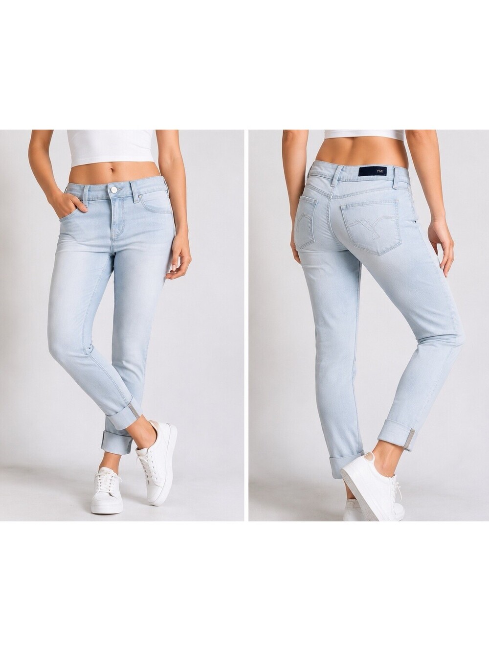 YMI Luxe Denim Skinny Jeans Women Size 1 Light Wash Cuffed Stretch NWT Mid Rise